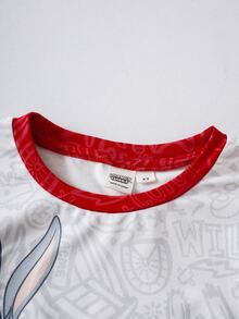 LOONEY TUNES X SHEIN Young Boy Casual Colorblock Rabbit Print Round Neck Short Sleeve T-Shirt, Summer - White - View 4