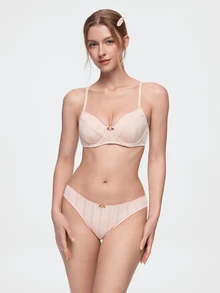 Bonmuse 1 Set Women's Solid Color Floral Underwire Comfortable Bra Set - Apricot - View 4