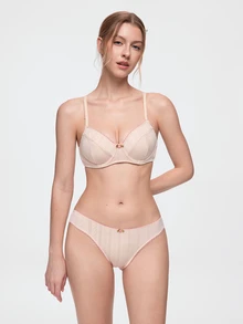 Bonmuse 1 Set Women's Solid Color Floral Underwire Comfortable Bra Set - Apricot - View 6