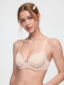 Bonmuse 1 Set Women's Solid Color Floral Underwire Comfortable Bra Set - Apricot - View 7