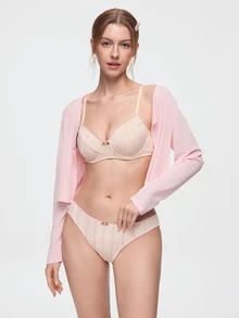 Bonmuse 1 Set Women's Solid Color Floral Underwire Comfortable Bra Set - Apricot - View 9