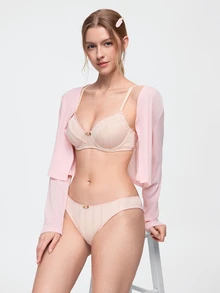 Bonmuse 1 Set Women's Solid Color Floral Underwire Comfortable Bra Set - Apricot - View 1