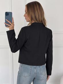 SHEIN Girlism Kids Teen Girls Jackets Black Cropped Utility-Style Autumn/Winter Jacket, Featuring Metal Toggle Closures And Napoleonic-Style Buttons,Back To School - Black - View 2
