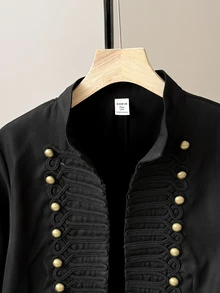 SHEIN Girlism Kids Teen Girls Jackets Black Cropped Utility-Style Autumn/Winter Jacket, Featuring Metal Toggle Closures And Napoleonic-Style Buttons,Back To School - Black - View 8