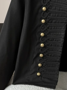 SHEIN Girlism Kids Teen Girls Jackets Black Cropped Utility-Style Autumn/Winter Jacket, Featuring Metal Toggle Closures And Napoleonic-Style Buttons,Back To School - Black - View 7
