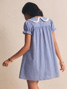 Poéselle Women's Plaid Pleated Casual Daily Mini Dress - Navy Blue - View 7