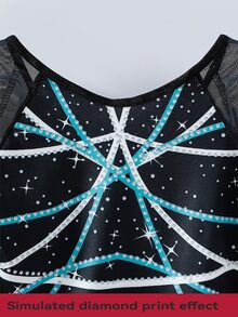 SHEIN 運動學校舞蹈高彈性女童紫色 Vi Baby Ummer 品牌圖案閃亮水鑽連身緊身衣 - 彩色 - 查看 6