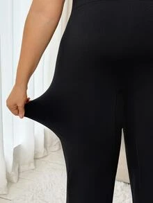 Plussiva Plus Size Maternity Solid Adjustable Waistband Flare Leg Pants - Black - View 8