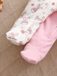 Newborn Baby Girl Cute Casual Knit Cartoon Pattern Long Sleeve Romper Home Wear 2pcs Set - Baby Pink - View 8