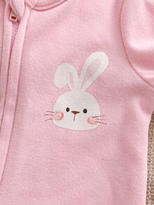 Newborn Baby Girl Cute Casual Knit Cartoon Pattern Long Sleeve Romper Home Wear 2pcs Set - Baby Pink - View 6
