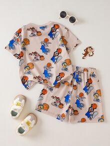 LOONEY TUNES X SHEIN Young Boys Crew Neck Short Sleeve Cute Cartoon Print Summer T-Shirt Set - Multicolor - View 2