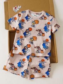 LOONEY TUNES X SHEIN Young Boys Crew Neck Short Sleeve Cute Cartoon Print Summer T-Shirt Set - Multicolor - View 3
