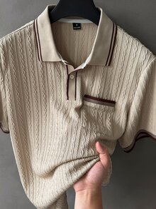 Manfinity CasualCool 男士條紋短袖休閒通勤 Polo 衫 - 卡其色 - 查看 4