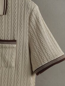 Manfinity CasualCool 男士條紋短袖休閒通勤 Polo 衫 - 卡其色 - 查看 7