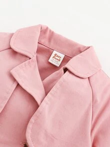 Cozy Pixies 女嬰缺口領落肩袖中長版純色收腰輕便風衣外套，秋冬款 - 淺粉色 - 查看 3
