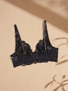 Lullawish 1pc Women's Full Lace Underwire Bra - Black - View 2