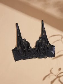 Lullawish 1pc Women's Full Lace Underwire Bra - Black - View 3