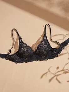 Lullawish 1pc Women's Full Lace Underwire Bra - Black - View 1