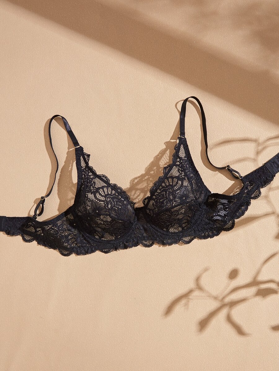 Lullawish 1pc Women's Full Lace Underwire Bra - Black - View 1