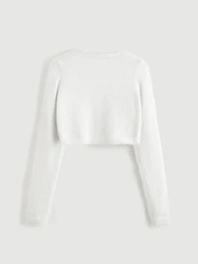 SHEIN MOD קרדיגן קרופ בגזרה חלקה עם חזית פתוחה בסתיו/חורף - לבן - ראה 3