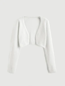 SHEIN MOD קרדיגן קרופ בגזרה חלקה עם חזית פתוחה בסתיו/חורף - לבן - ראה 5