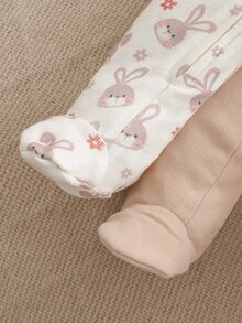 Newborn Baby Girl Cute Casual Knitted Cartoon Pattern Long Sleeve Romper Home Wear 2pcs Set Neutral - Apricot - View 4