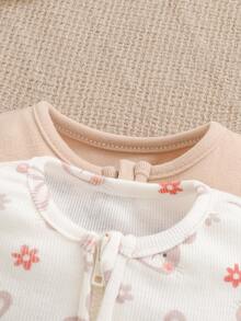 Newborn Baby Girl Cute Casual Knitted Cartoon Pattern Long Sleeve Romper Home Wear 2pcs Set Neutral - Apricot - View 7