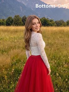 SHEIN MOD Solid Color Mesh Skirt - Red - View 6