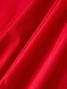 SHEIN MOD Solid Color Mesh Skirt - Red - View 4