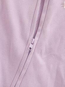 SHEIN 新生女嬰可愛休閒針織卡通圖案長袖連身衣居家服 2件套 - 淡紫色 - 查看 5