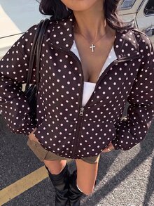 Muchica Jaket Wanita Tenun Motif Polkadot Cokelat - MultiWarna - View 1