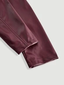 SHEIN MOD 女款時尚酒紅色PU皮革兩件套，秋季派對之夜時尚短版夾克與單排扣抹胸管裙，純色人造皮革套裝 - 酒紅色 - 查看 12