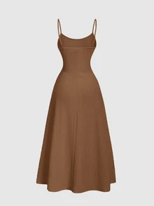 SHEIN MOD Brown Minimalist Versatile Romantic Women Dress - Brown - View 3