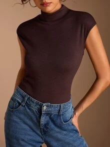 SHEIN BASICS Tank Top Wanita Minimalis Serbaguna Warna Solid Cokelat Tua, Cocok untuk Acara Brunch, Kembali ke Sekolah, Pakaian Kerja, Pakaian Sehari-hari di Kantor, dan Musim Panas - Coffee Brown - View 7