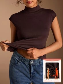 SHEIN BASICS Tank Top Wanita Minimalis Serbaguna Warna Solid Cokelat Tua, Cocok untuk Acara Brunch, Kembali ke Sekolah, Pakaian Kerja, Pakaian Sehari-hari di Kantor, dan Musim Panas - Coffee Brown - View 2