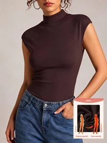 SHEIN BASICS Tank Top Wanita Minimalis Serbaguna Warna Solid Cokelat Tua, Cocok untuk Acara Brunch, Kembali ke Sekolah, Pakaian Kerja, Pakaian Sehari-hari di Kantor, dan Musim Panas - Coffee Brown - View 1