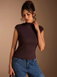 SHEIN BASICS Tank Top Wanita Minimalis Serbaguna Warna Solid Cokelat Tua, Cocok untuk Acara Brunch, Kembali ke Sekolah, Pakaian Kerja, Pakaian Sehari-hari di Kantor, dan Musim Panas - Coffee Brown - View 4