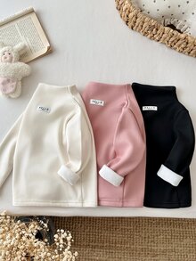 SHEIN 女嬰 3 件組高領保暖內層上衣，加厚複合毛絨內裡，修身花瓣袖，冬季穿著 - 彩色 - 查看 9