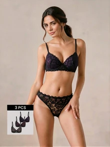 Hourtrue 3pcs Women's Lace Padded Push-Up Bra, Sexy & Supportive - Multicolor - View 1