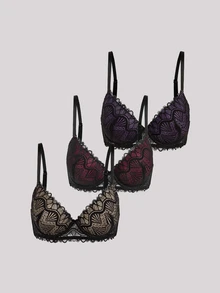 Hourtrue 3pcs Women's Lace Padded Push-Up Bra, Sexy & Supportive - Multicolor - View 2