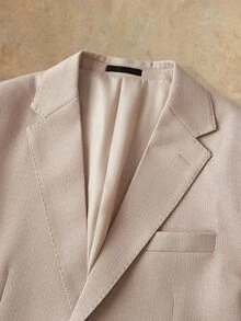 HIMLAND Conjunto de traje casual de chaqueta y pantalones de unicolor con cuello de solapa para hombre - Albaricoque - Ver 6
