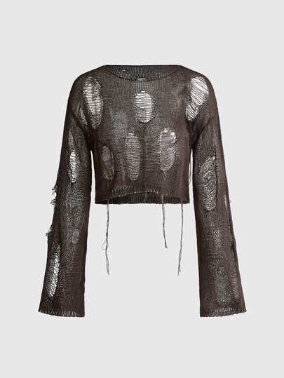 Grunge Punk Women's Round Neck Long Sleeve Hollow Out Tassel Fashion Sweater