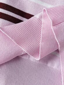 SHEIN 青少年女孩秋冬時尚休閒條紋 Polo 毛衣 - 粉色 - 查看 10