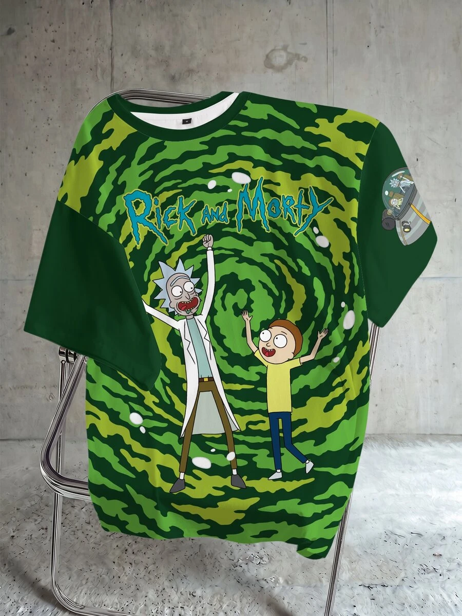 Rick and Morty X SHEIN 男士卡通與字母圖案短袖T恤 - 白色 - 查看 1