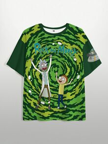 Rick and Morty X SHEIN 男士卡通與字母圖案短袖T恤 - 白色 - 查看 3
