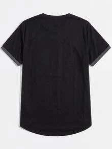 NORVETH Men's Round Neck Trimmed Heart Print T-Shirt - Black - View 3