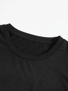 NORVETH Men's Round Neck Trimmed Heart Print T-Shirt - Black - View 5