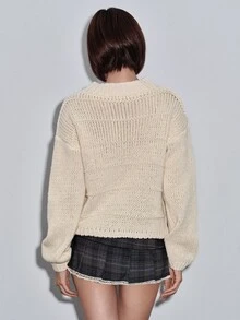 Sweetness Sweater Kasual Wanita Musim Gugur/Dingin dengan Motif Rusa dan Hiasan Pita - Aprikot - View 6