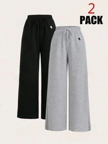 Comfortcana 2pcs Plus Size Women's Drawstring Waist Knight Print Casual Traditional Western Versatile Daily Formal Vacation Home Wear Long Pants Black Grey Summer - Multicolor - View 10