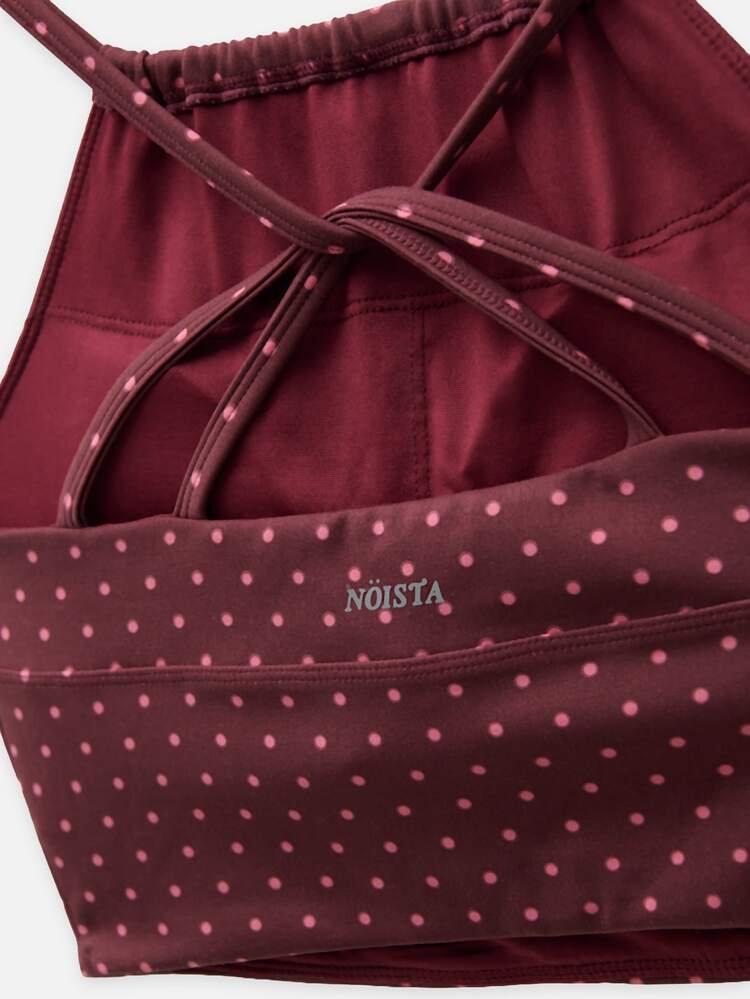 Nöista Part Of A Matching Set For Autumn/Winter, Gym And Barre.Burgundy Activewear Top With Pink Dots, Removable Chest Pads And Crossed-Back Detail. - Burgundy - View 9